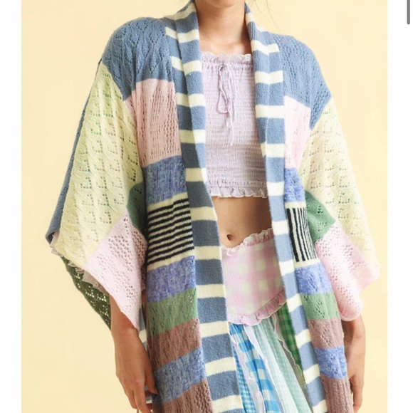 LAST FILLYBOO HOLLY PATCHWORK ROBE HAND KNIT ONE OF KIND LUXE MOHAIR /ACRYLIC OS - Picture 9 of 16